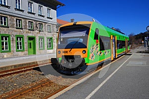 Railway station Bayerisch Eisenstein - AlÅ¾bÄ›tÃ­n, ski resort, Bohemian Forest (Å umava), Germany - Czech